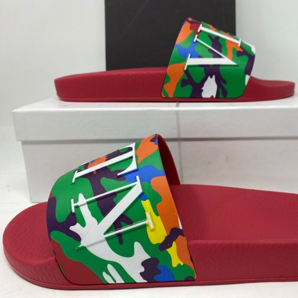 Valentino Logo VLTN Slides Sandals Camouflage Red 41 EU / 8 Red CAMO